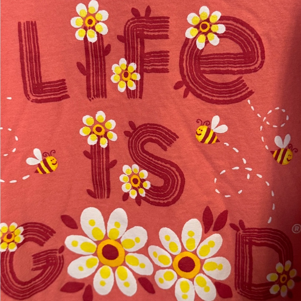 LIFE IS GOOD Coral Pink Floral & Bee Short Sleeve Tee